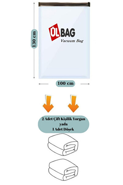Genel Markalar Yüksek Kaliteli Vakumlu Yorgan Saklama Çantası 100x130 cm, Çift Kişilik, Çevirmeli Kapak