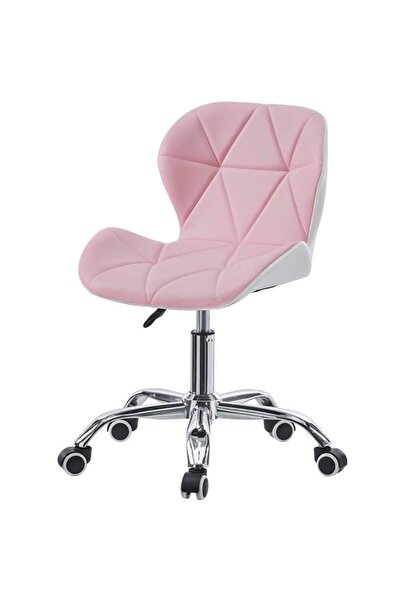 Kardett Scaun rotativ roz cu alb din piele ecologică, reglabil hidraulic, cu ...