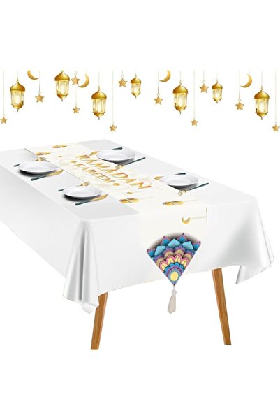 Generic طقم مفارش طاولة رمضان من LCHYI®، زينة طاولة طعام عيد مبارك، مفرش طاول...