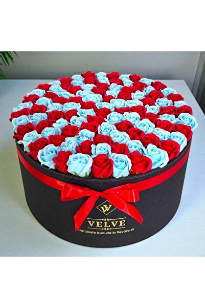 velve Aranjament floral 101 trandafiri de sapun,cu felicitare personalizata,B...