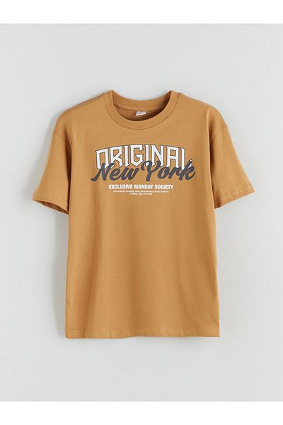 LC Waikiki Quality Parts from Celebi Store |   Khaki Crew Neck New York Printed Boys T-Shirt