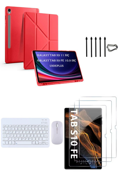 Covpor Samsung Galaxy Tab S10 FE Origami Kılıf+Klavye Mouse+S Pen Yedek Uç+Ek...