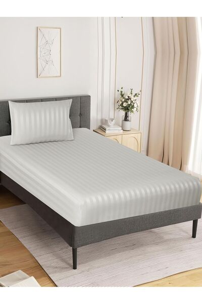 Donetella طقم ملاءات سرير مخططة مقاس 120×200 سم، مزدوج - ملاءة سرير واحدة + غطاء وسادة واحد، جيب عميق 30 سم