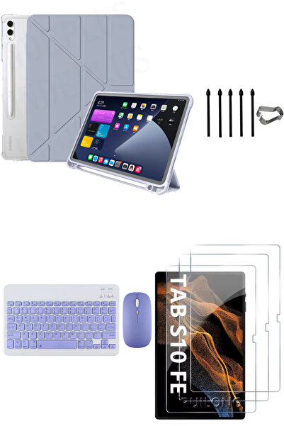 Covpor Samsung Galaxy Tab S10 FE Origami Kılıf+Klavye Mouse+S Pen Yedek Uç+Ek...