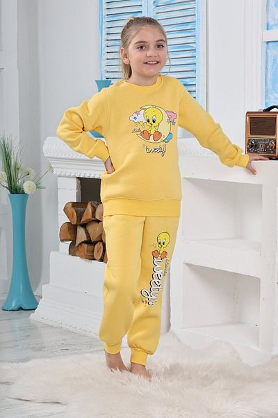 Modestia Kapitex 6181 Girls Twety Printed Long Sleeve Pajamas Set - Yellow - 8-9 Years