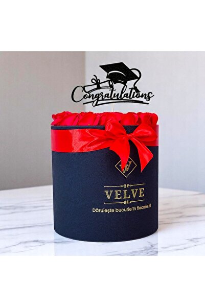 velve Aranjament pentru absolvire Radiance, in cutie rotunda neagra, cu 25 tr...