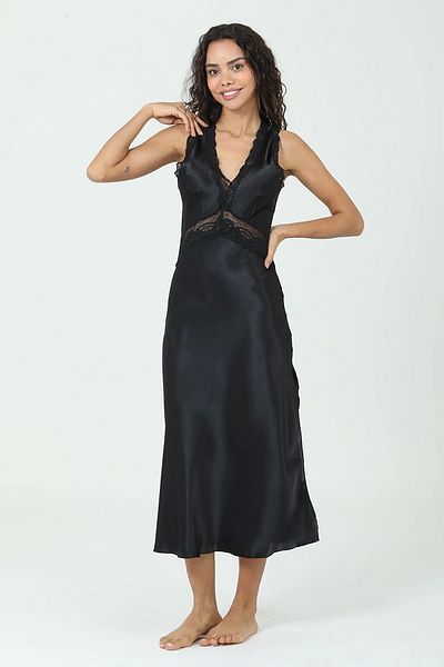 Modestia Bondy Women's 2303 Satin Dressing Gown and Nightgown - Black - XL