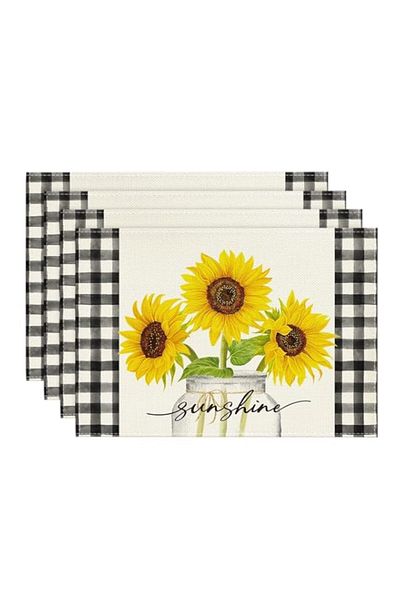 Generic Joyzzz Placemats Set, 4 PCS 12x18 Inch Spring Table Mats, Summer Placemats with Sunflower Sunshine