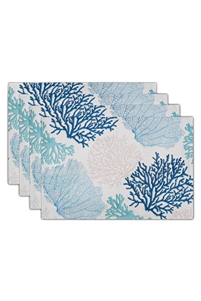 Generic Tazweeq Ocean Coral Placemats, Summer Blue White Coral Reef Linen Tab...