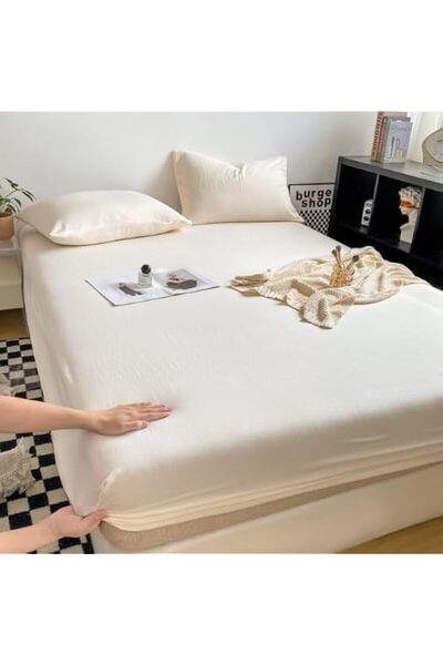 Generic طقم ملاءات سرير لونا هوم، 3 قطع، قطن قابل للغسل، لون أبيض حليبي، مقاس...