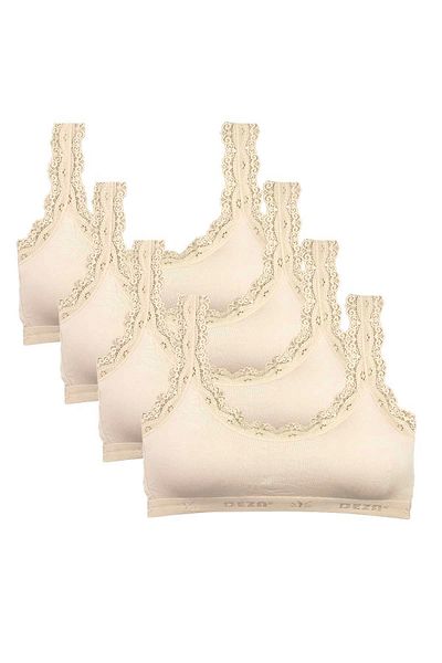 PRATİKOBA 4 Pieces Lace Embroidery Embroidered Pads Bamboo Women's Bustier Cream