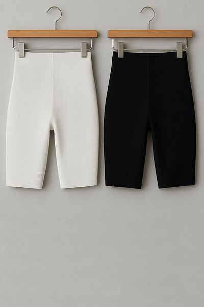 EFFE 2 Pieces Ribbed Slim Fit Biker Leggings