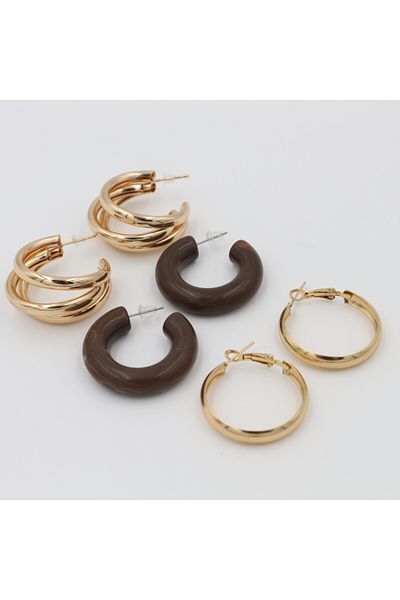 Retrovy Store Gold & Coffee Harmony – Set of 3 Earrings