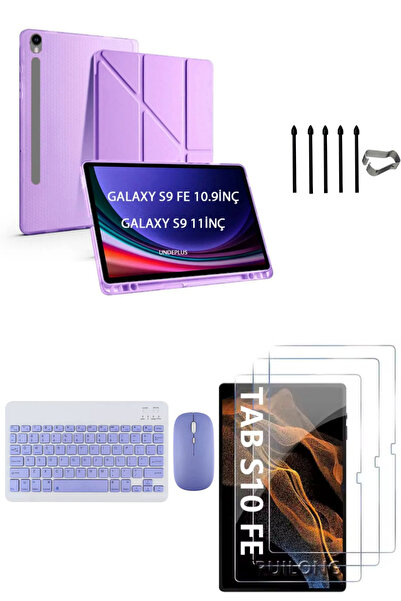 Covpor Samsung Galaxy Tab S10 FE Origami Kılıf+Klavye Mouse+S Pen Yedek Uç+Ekran Koruyucu Lila