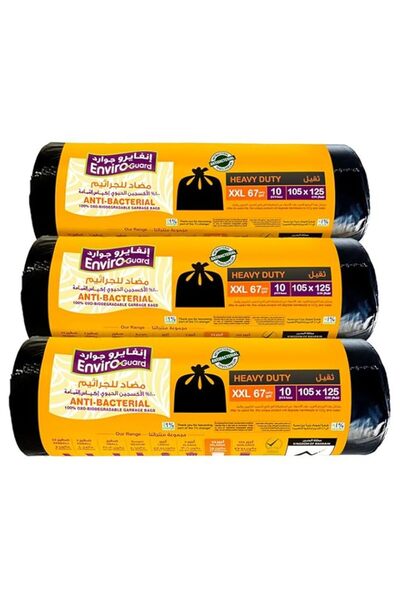 Generic Enviro Guard Anti Bacterial Garbage Bags 10 Rolls Set, 105 cm x 125 cm Size, Black