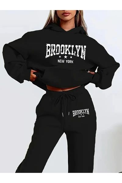 macklin Unisex ανδρικό γυναικείο σετ φόρμας με κουκούλα με 3 κλωστές με στάμπα Brooklyn