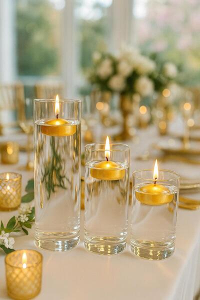 Noah Exclusive 3 LU BOROSILİKAT VAZO SETI YUZEN MUM HEDIYELİ -9 CM X 14 CM+9 CM X 19 CM +9 CM X 24 CM-MUMLUK-VAZO