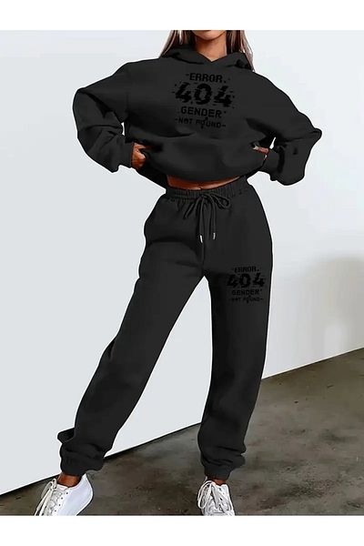 macklin Unisex Men Women Error 404 Printed Oversize 3 Thread Hooded Tracksuit Set