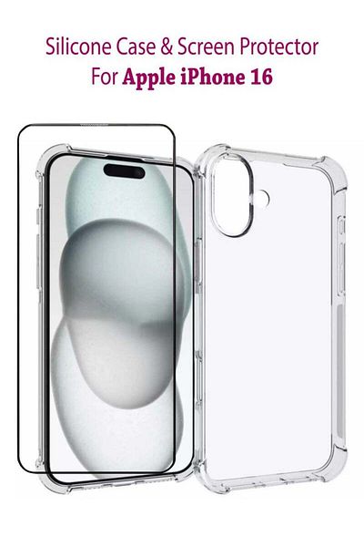 Generic Silicone Case Cover With Tempered Glass Screen Protector For Apple iPhone 16