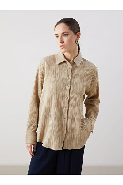 LC Waikiki Lcwaikiki Classic Beige Plain Muslin Women's Shirt Tunic