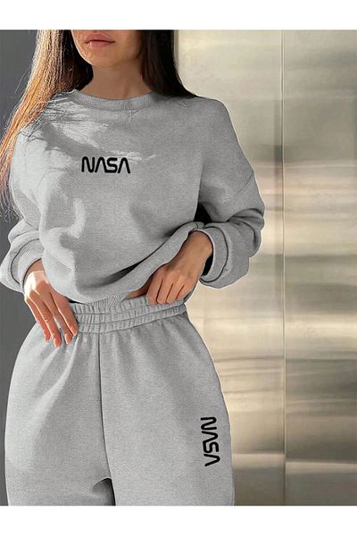 macklin Unisex Men's Women's Nasa Printed 3 Thread Crew Neck Tracksuit Set
