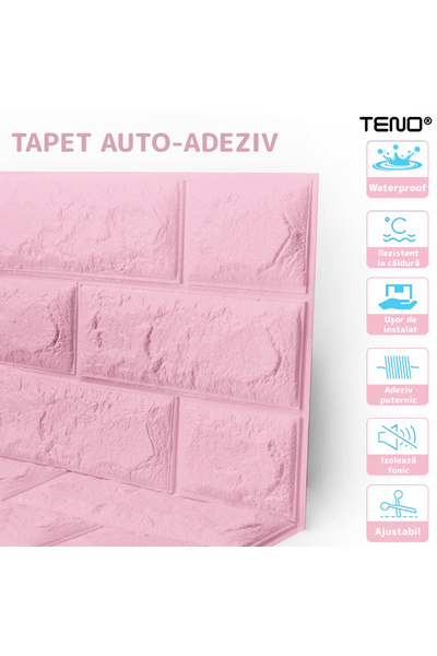 Teno Set 30x Tapet Caramida 3D Teno®, suprafata acoperire 15.9 mp, 70x77 cm, roz