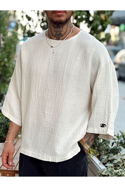manch collection Muslin Poor Sleeve T-Shirt Cream