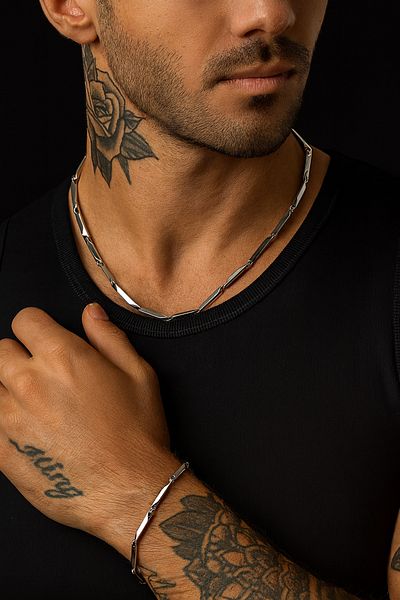 EFAYNU Modern Design Stainless Steel Set of 2 Chain Bracelet Chain Necklace – Unisex Men Women Stylish Jewelry