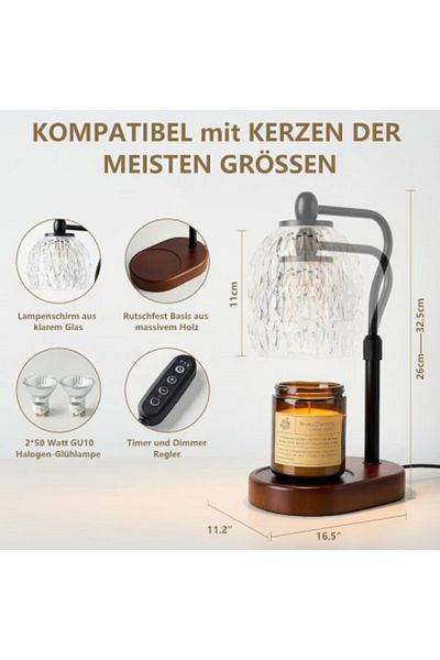Kardett Electric Candle Melting Lamp, Height Adjustable, 2/4/8 Hour Timer, Bulb Included