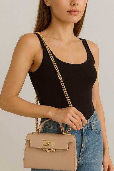 Silblack Women's Knitted Chain Strap Hand and Shoulder Bag - Key Lock Detailed