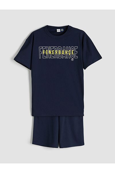 LC Waikiki Quality Parts from Celebi Store |   Navy Blue Crew Neck Printed Boys T-Shirt and Shorts