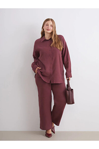 LC Waikiki LCW Modest Bordo Loose Fit Müslin Kadın Gömlek Tunik