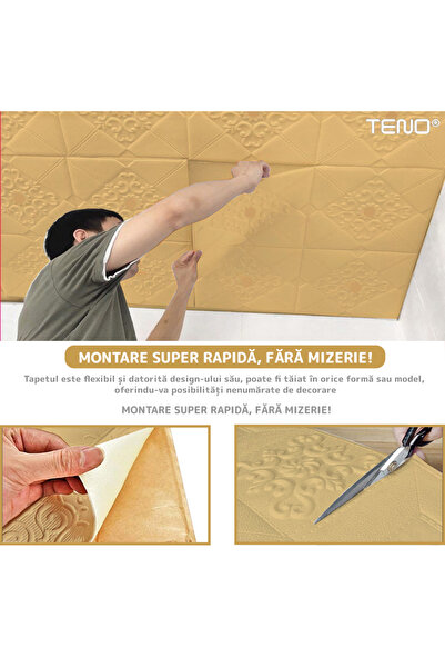 Teno Set 10x Tapet 3D Teno®, suprafata acoperire 4.9 mp, autoadeziv, 70x70 cm, galben