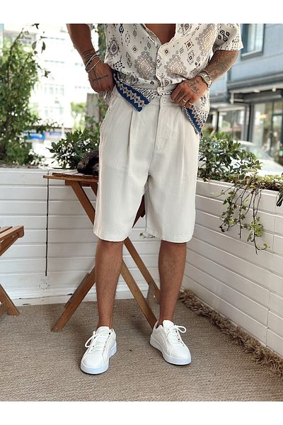 manch collection 100% Fabric Pleated Shorts Stone