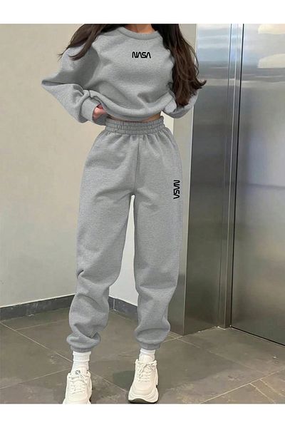 macklin Unisex Men's Women's Nasa Printed 3 Thread Crew Neck Tracksuit Set