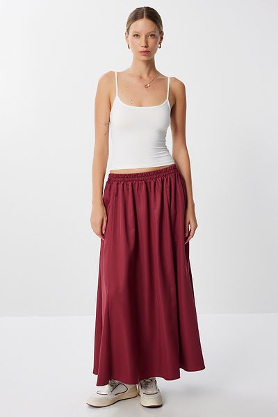 Lovelyİstanbul Flared Woven Skirt with Pockets Lyy0116 Bordo