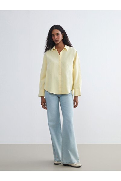 LC Waikiki LCW Vision YENİ SEZON Çizgili Oversize Modal Karışımlı Kadın Gömlek