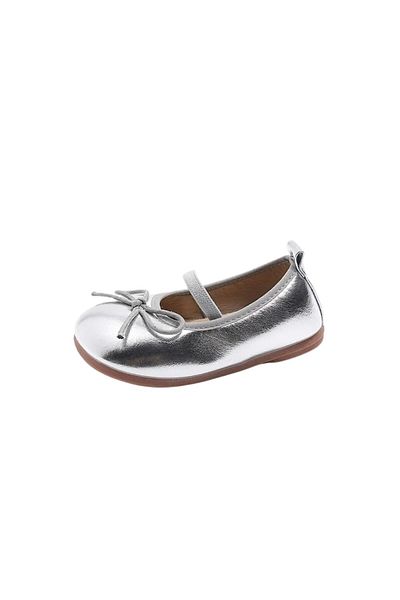 Mixbo Ballerinas for Girls with Elastic Strap, Foam Insole, Non-Slip Sole, Size 27 EU, Metallic Gray