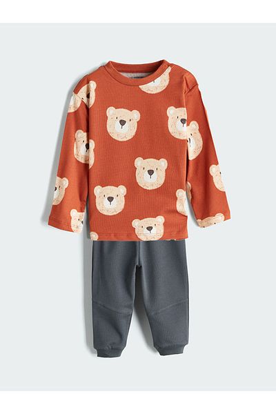 LC Waikiki Quality Parts from Celebi Store |   Brown Printed Baby Boy T-Shirt and Pants 2-Piece Set