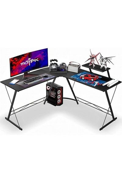 Kardett Birou de lucru si gaming pe colt negru, MDF & metal, 130x130 cm, design modern, rezistent
