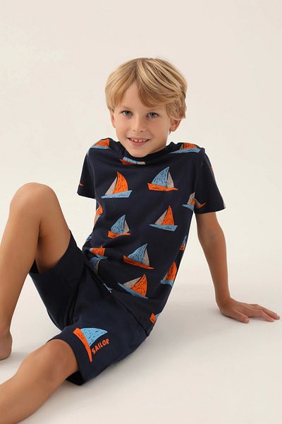 Modestia Rolypoly 3372-2 Boy's T-Short Shorts Set - Navy Blue - 7-8 Years