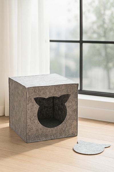 YUNUSOĞLU HOME Gray Felt Cat Nest Decorative Food Container Base Organizer Organizer Foldable