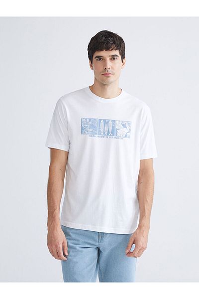 LC Waikiki Quality Parts from Celebi Store |   White Crew Neck Printed Combed Cotton Men's T-Shirt
