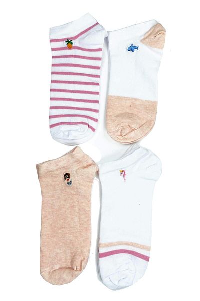 PRATİKOBA 4 Pairs Women's Cotton Miniature Printed Modern Soft Ankle Socks