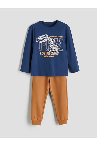 LC Waikiki Lcw kids blue Printed boy's sweatshirt and tracksuit bottom 2-piece set