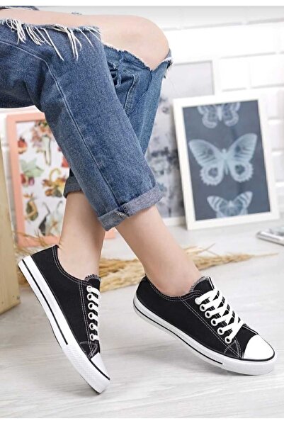 PremiumShoes Black Short Conver Linen Unisex Sneaker