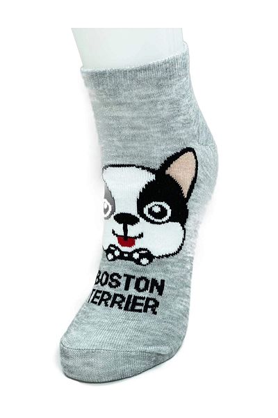 PRATİKOBA 3 Pairs Cute Dog Themed Printed Soft Women's Ankle Socks