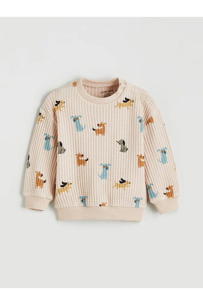 LC Waikiki طقم مكون من قطعتين من سويت شيرت وسروال للأطفال الرضع مطبوع باللون البيج من LCW