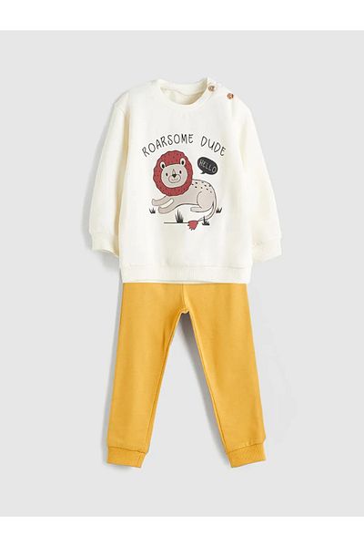 LC Waikiki Lcw Eco Beige Baby Boy Sweatshirt and Sweatpants Bottom 2-Pack