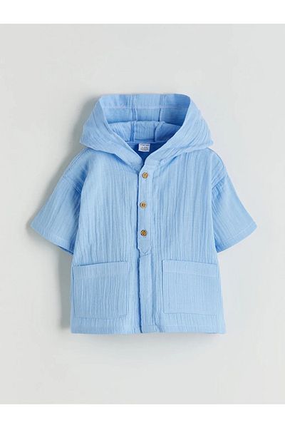 LC Waikiki Lcw Baby Blue Hooded Baby Boy Shirt and Shorts 2 Pcs